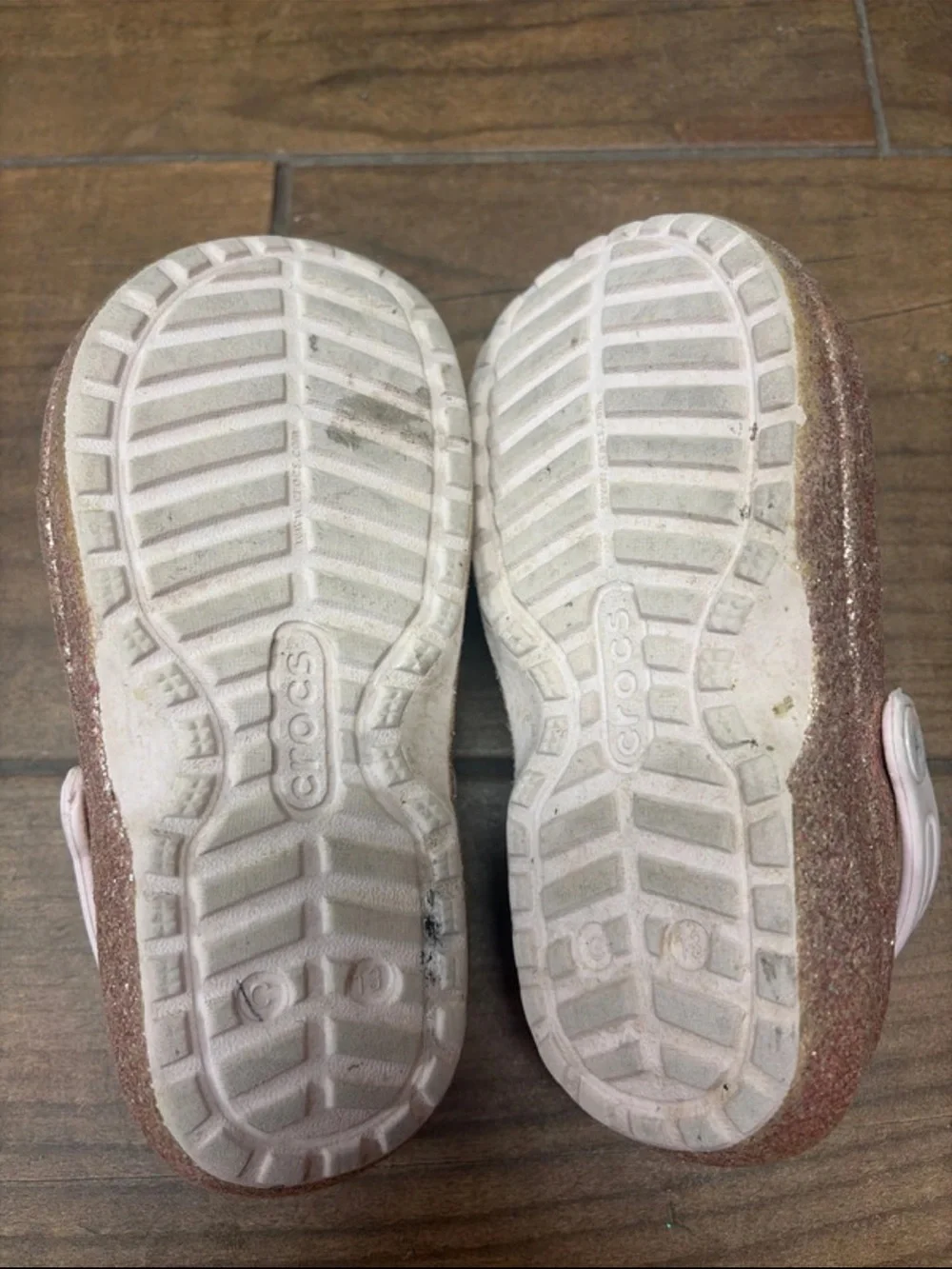 CROCS Kids Glitter Clogs in Rose Gold with Plush Lining
